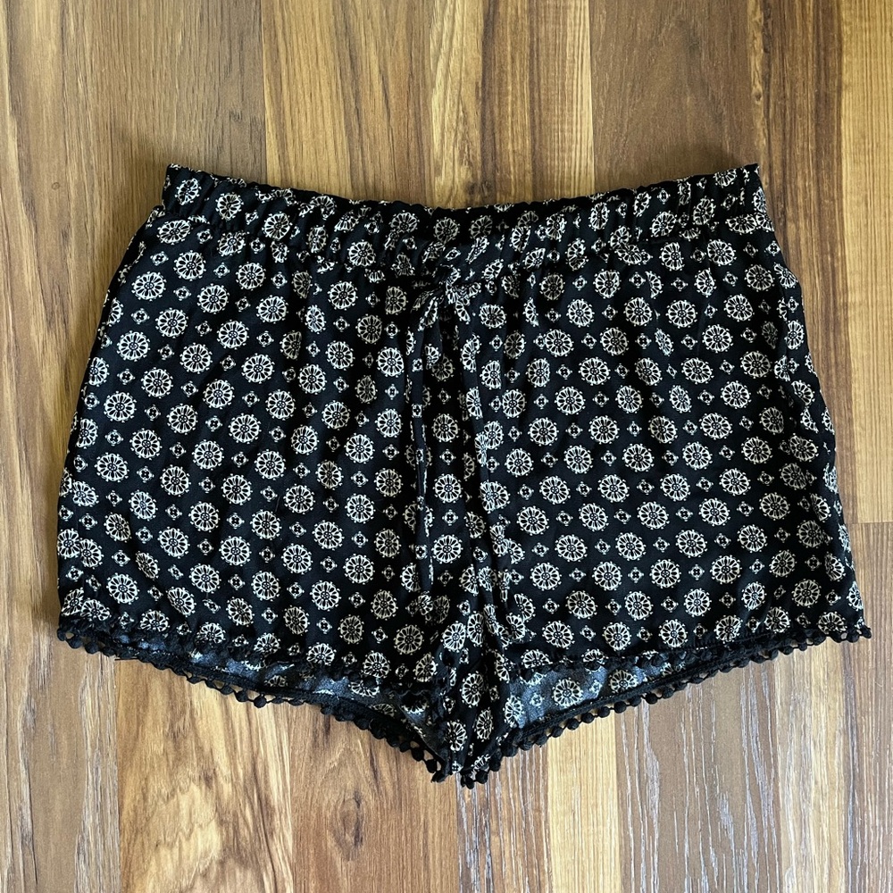 Black and Cream Patterned Shorts